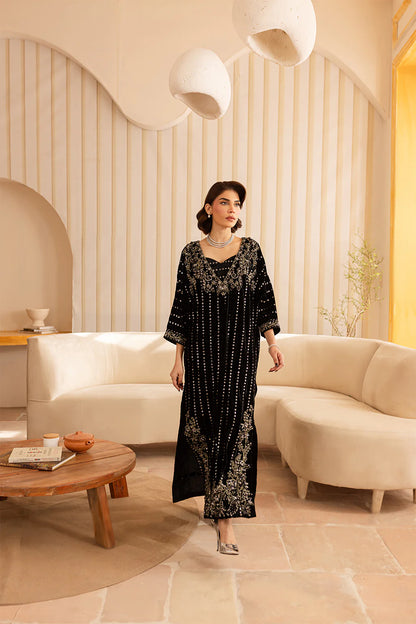 Kavi | Black Silk Embellished Kaftan