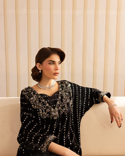 Kavi | Black Silk Embellished Kaftan