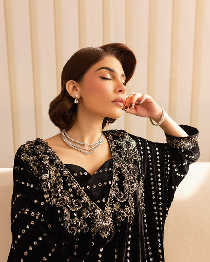 Kavi | Black Silk Embellished Kaftan