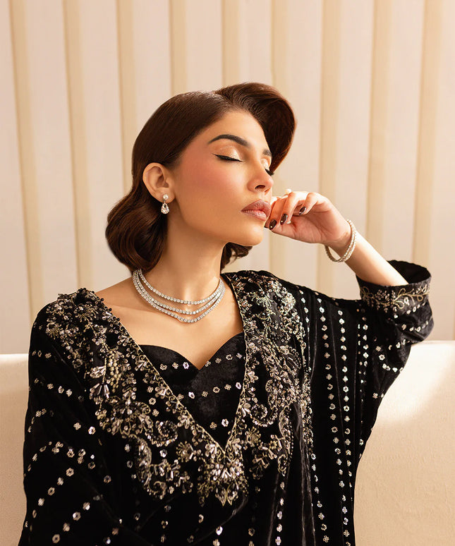 Kavi | Black Silk Embellished Kaftan
