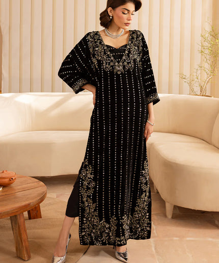 Kavi | Black Silk Embellished Kaftan