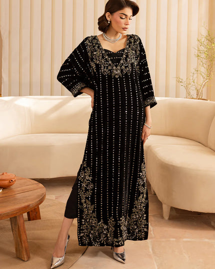 Kavi | Black Silk Embellished Kaftan