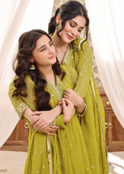 Kashish | Girls Green Chiffon Embroidered Pishwas