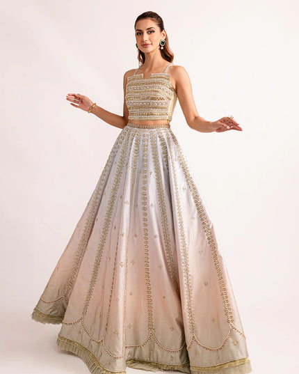 Kubra | Ombre Raw Silk Embellished Lehenga Choli