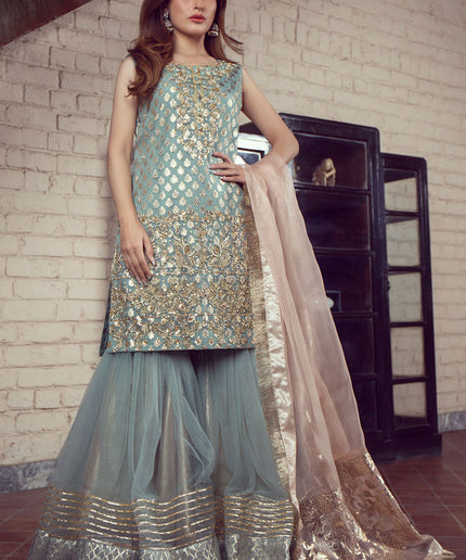 Laleh | Organza Embellished Zari Gharara