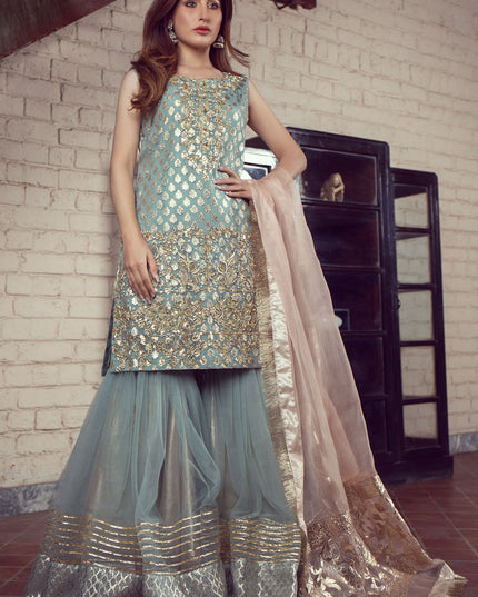 Laleh | Organza Embellished Zari Gharara