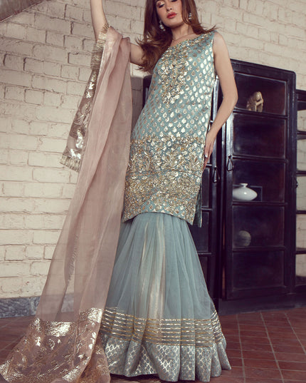Laleh | Organza Embellished Zari Gharara