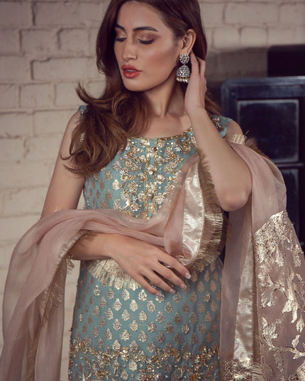 Laleh | Organza Embellished Zari Gharara