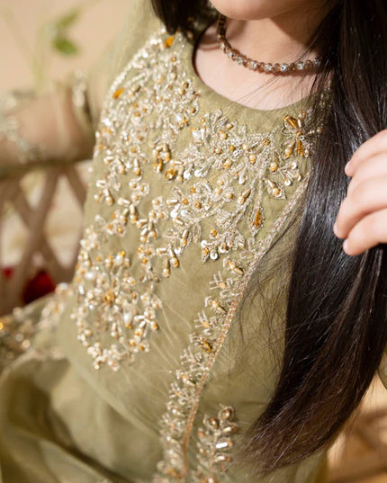 Aaliya | Girls Olive Organa Crush Lehenga