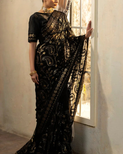 Laila | Chiffon Embroidered Black Saree