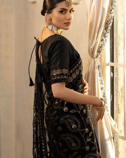 Laila | Chiffon Embroidered Black Saree