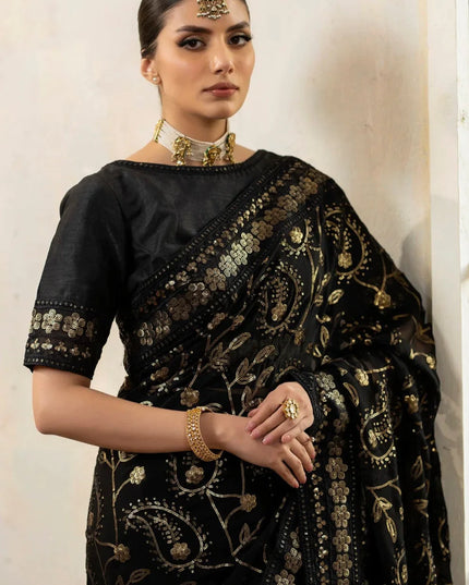 Laila | Chiffon Embroidered Black Saree