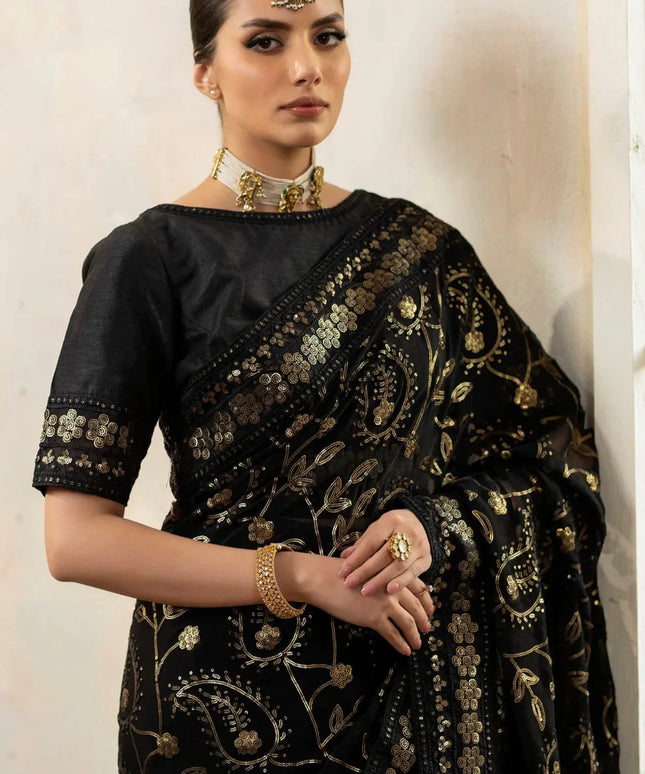 Laila | Chiffon Embroidered Black Saree