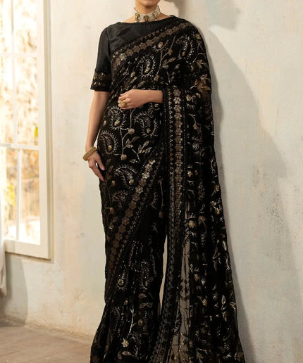 Laila | Chiffon Embroidered Black Saree