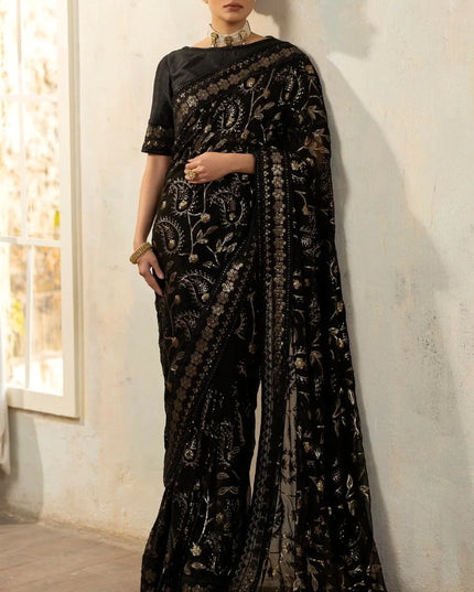 Laila | Chiffon Embroidered Black Saree