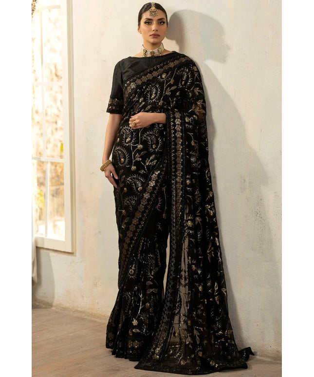 Laila | Chiffon Embroidered Black Saree