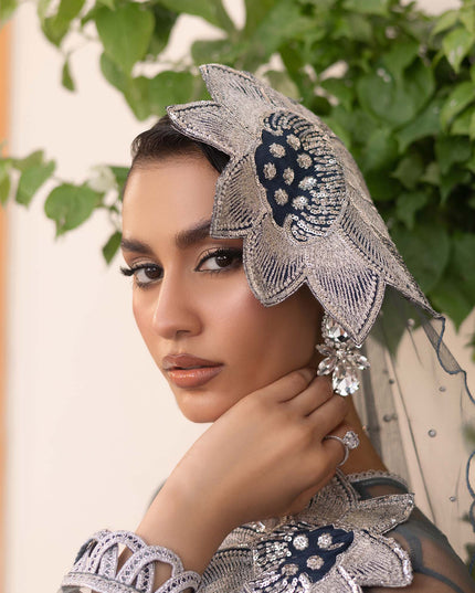 Zari | Maryam Hussain Grey Net Embroidered Hand Embellished Sharara