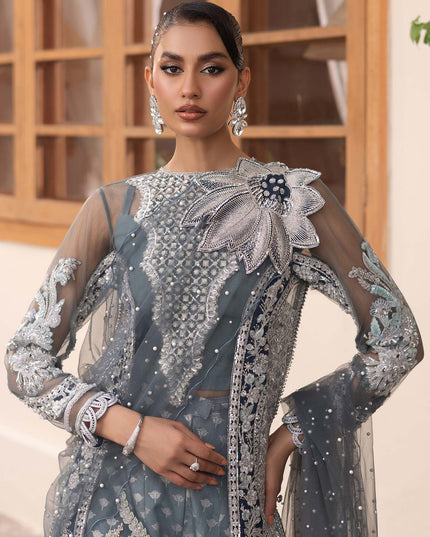 Zari | Maryam Hussain Grey Net Embroidered Hand Embellished Sharara