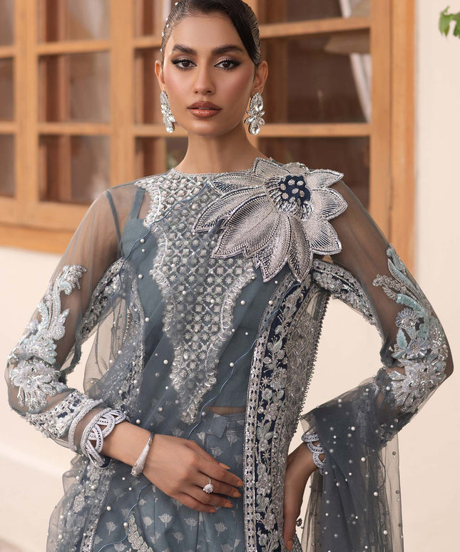Zari | Maryam Hussain Grey Net Embroidered Hand Embellished Sharara