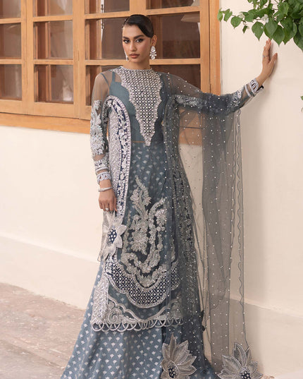 Zari | Maryam Hussain Grey Net Embroidered Hand Embellished Sharara