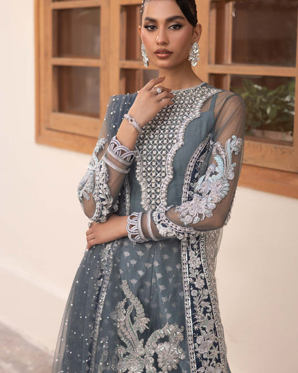 Zari | Maryam Hussain Grey Net Embroidered Hand Embellished Sharara