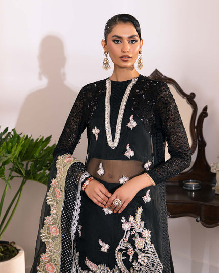 Sitara | Maryam Hussain Black Net Embroidered Hand Embellished Suit