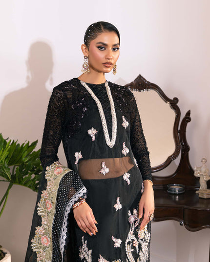 Sitara | Maryam Hussain Black Net Embroidered Hand Embellished Suit