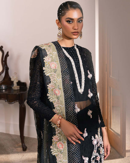 Sitara | Maryam Hussain Black Net Embroidered Hand Embellished Suit