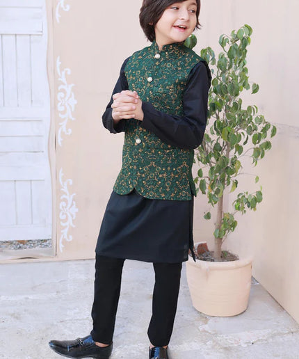 3 Piece | Boys Leaf Green Embroidered