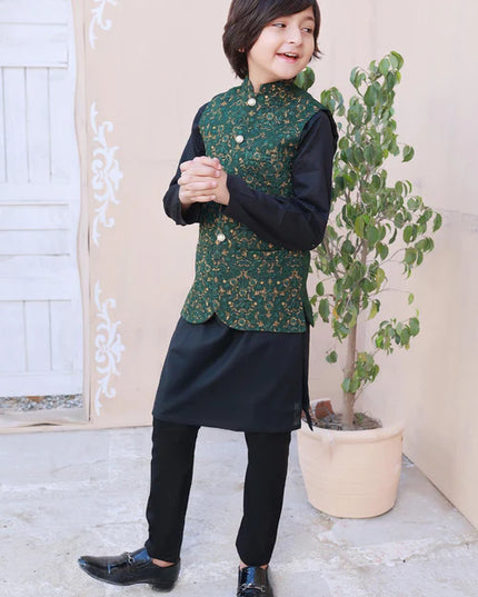 3 Piece | Boys Leaf Green Embroidered