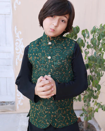 3 Piece | Boys Leaf Green Embroidered