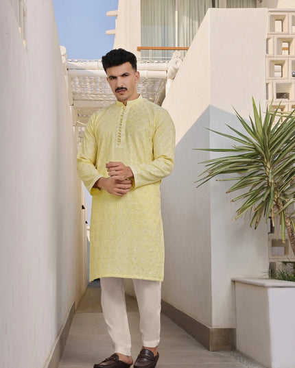 Lemon Embellished Embroidered Kurta Pyjama Set