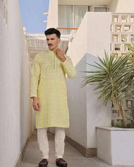 Lemon Embellished Embroidered Kurta Pyjama Set