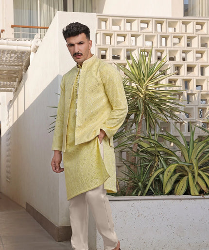 Lemon Embellished Embroidered Kurta Pyjama Set