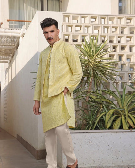 Lemon Embellished Embroidered Kurta Pyjama Set