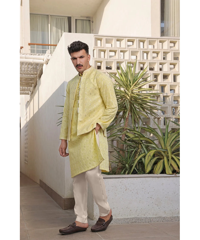 Lemon Embellished Embroidered Kurta Pyjama Set