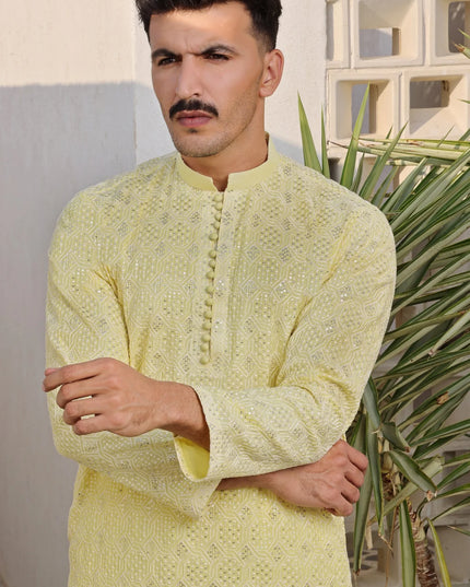 Lemon Embellished Embroidered Kurta Pyjama Set