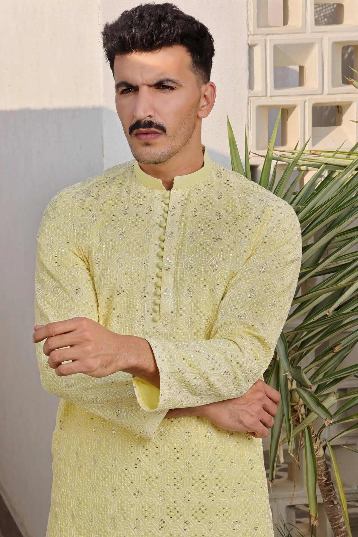 Lemon Embellished Embroidered Kurta Pyjama Set