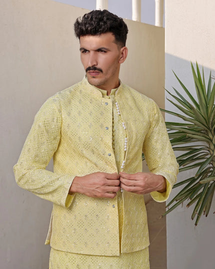 Lemon Embellished Embroidered Kurta Pyjama Set