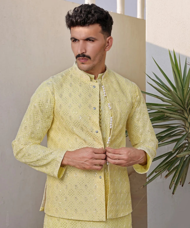 Lemon Embellished Embroidered Kurta Pyjama Set
