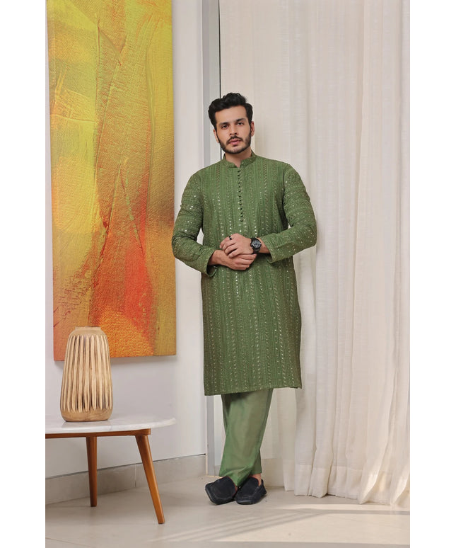 Lime Raw Silk Kurta Pajama Set