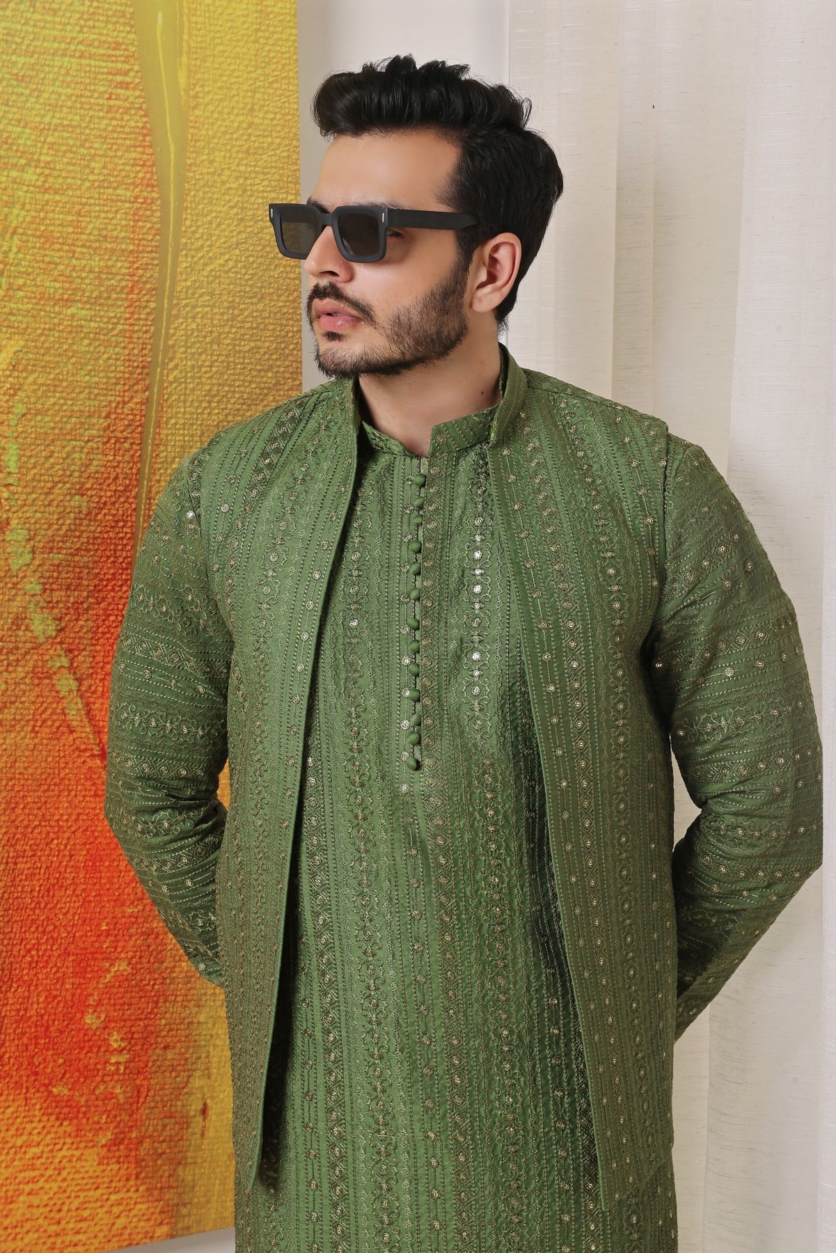 Lime Raw Silk Kurta Pajama Set