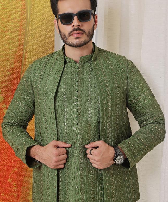 Lime Raw Silk Kurta Pajama Set