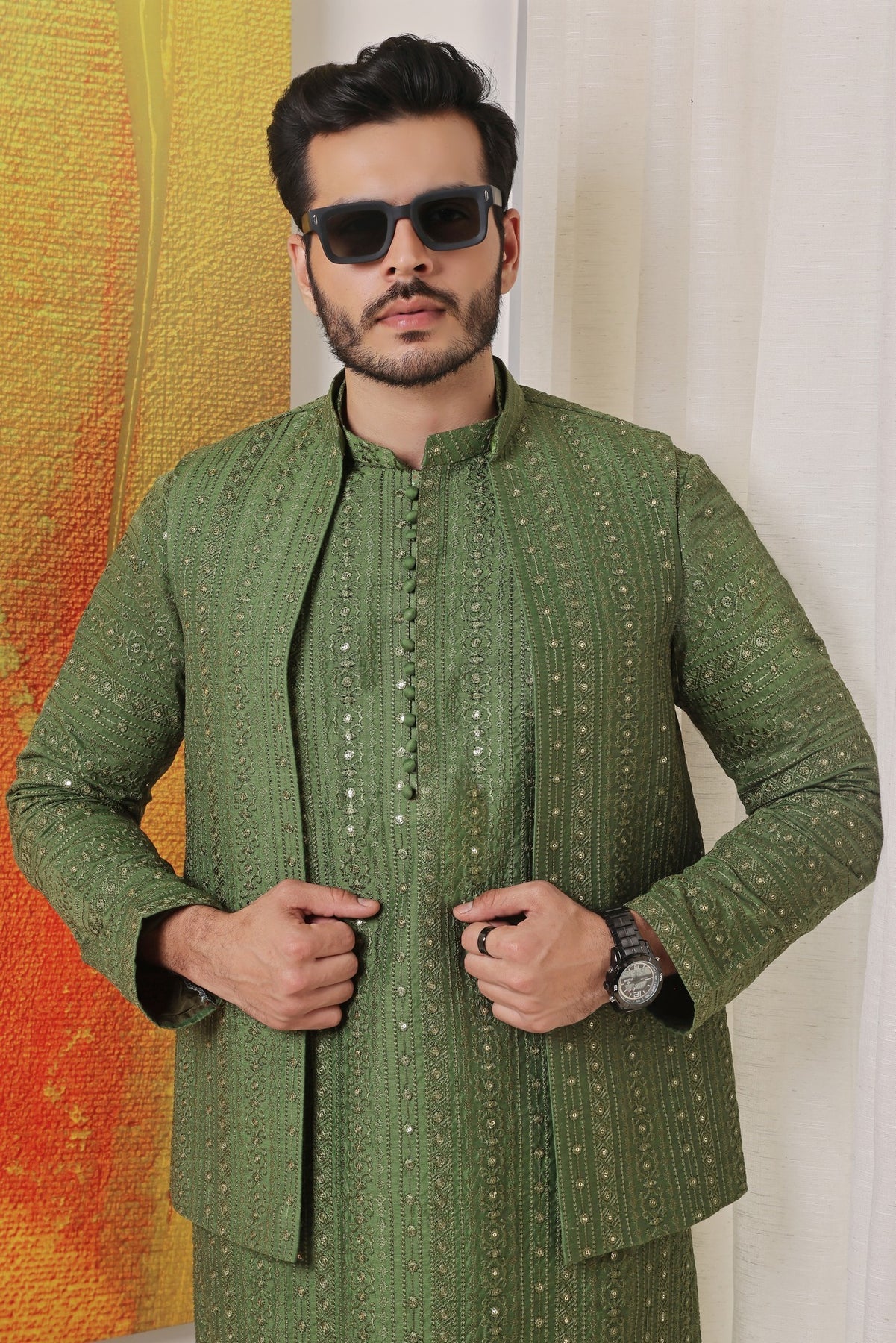 Lime Raw Silk Kurta Pajama Set