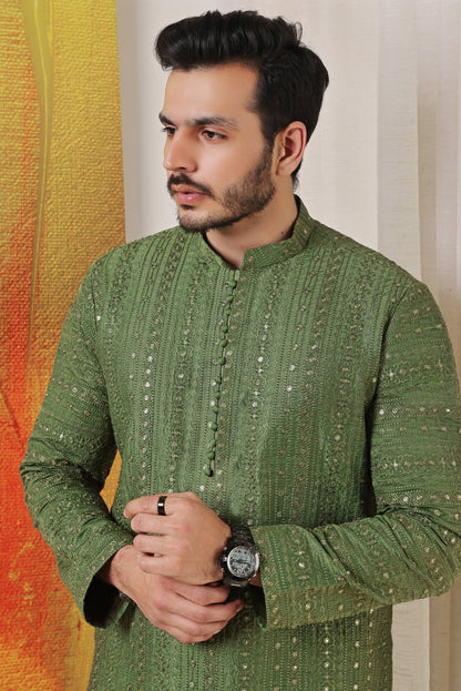 Lime Raw Silk Kurta Pajama Set