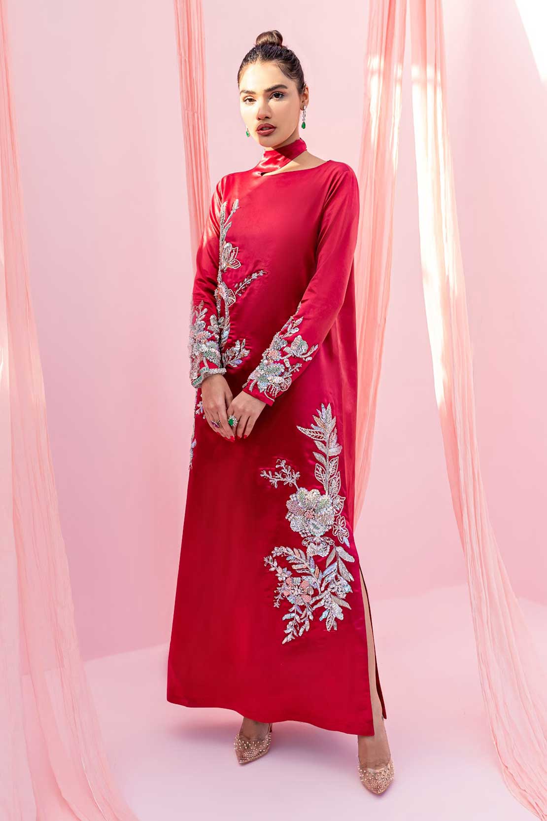 Rouge | Hand Embellished Silk Dress