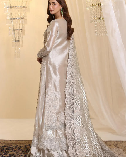 Lunar | Silver Rose Gold Premium Tissue Embroidered Embellished Sharara