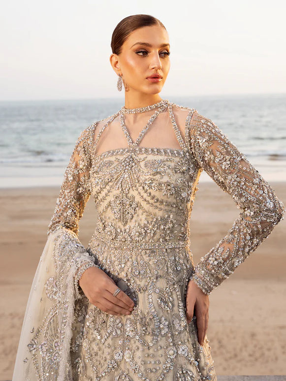 Lune | Ivory White Bridal Net Embellished Maxi Dress