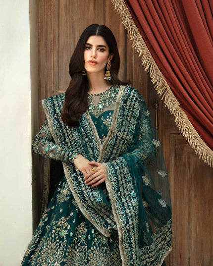 Luxor | Green Net Embroidered Hand Embellished Lehenga
