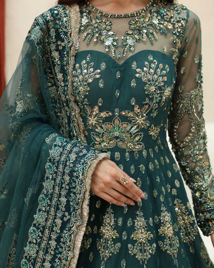 Luxor | Green Net Embroidered Hand Embellished Lehenga